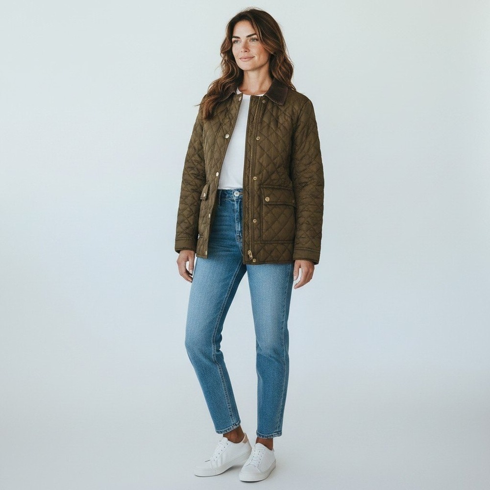J.Crew Women Olive Green Quilted Excursion Jacket Corduroy Collar Preppy XXS